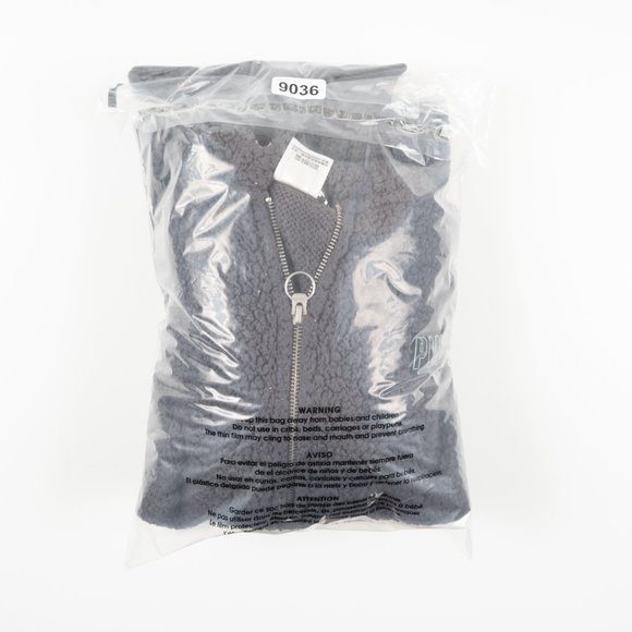 PINK by Victoria's Secret grey 1/2 zip sherpa fleece hoodie size L - Picture 10 of 10